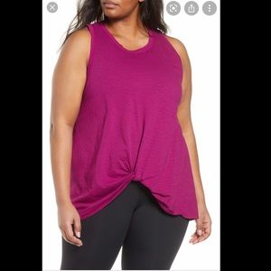 Zella Front Tuck Pink & Black Striped Tank Top